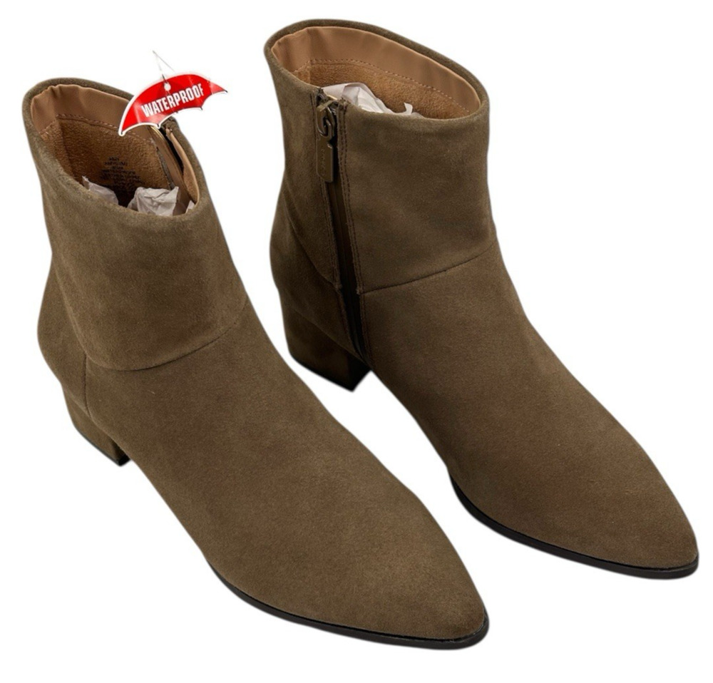 Blondo Amy Waterproof Taupe Suede Ankle Boots Block Heel Womens 8.5M New $160